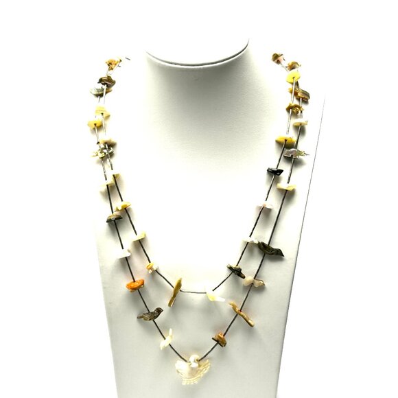 Zuni Two-Strand Multi-Fetish Necklace Eagle Pendant — MOP, Abalone & Coral — EUC - Picture 4 of 11